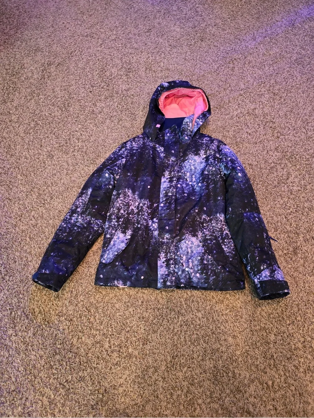 Kids Galaxy-Print Hooded Winter Jacket - Pink Lining
